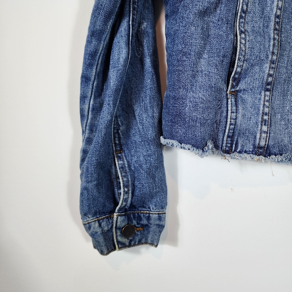 Kut From The Kloth Kara Denim Jacket Blue Raw Hem Casual Women's Medium - Picture 4 of 5
